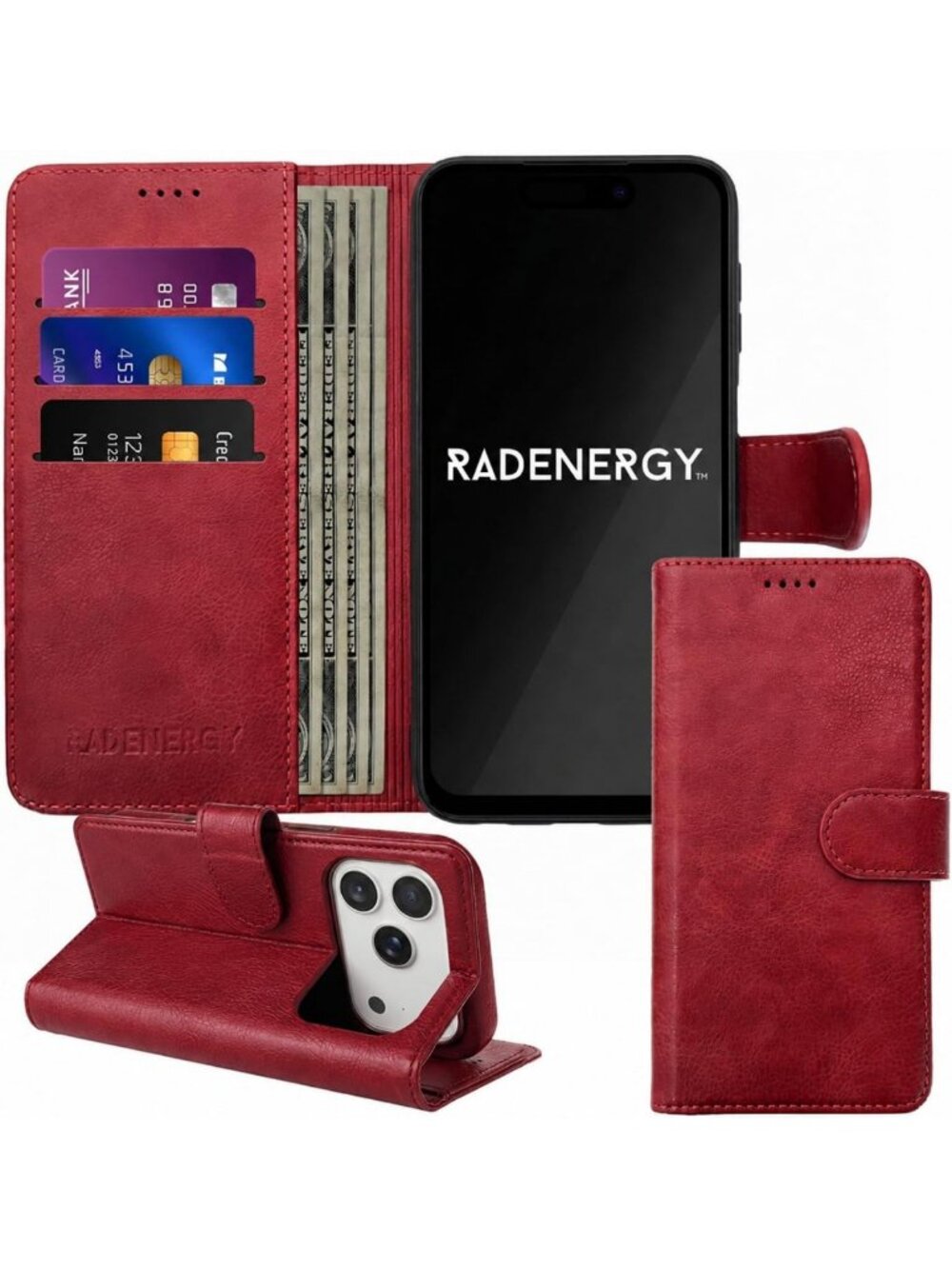 Red Vegan Leather Wallet Case for iPhone 12 Pro Max - Stylish & Protective Cover